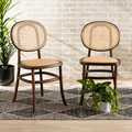 Baxton Studio Garold Mid-Century Brown Woven Rattan and Walnut Brown Wood 2-Piece Cane Dining Chair Set PR 195-2PC-12387-ZORO